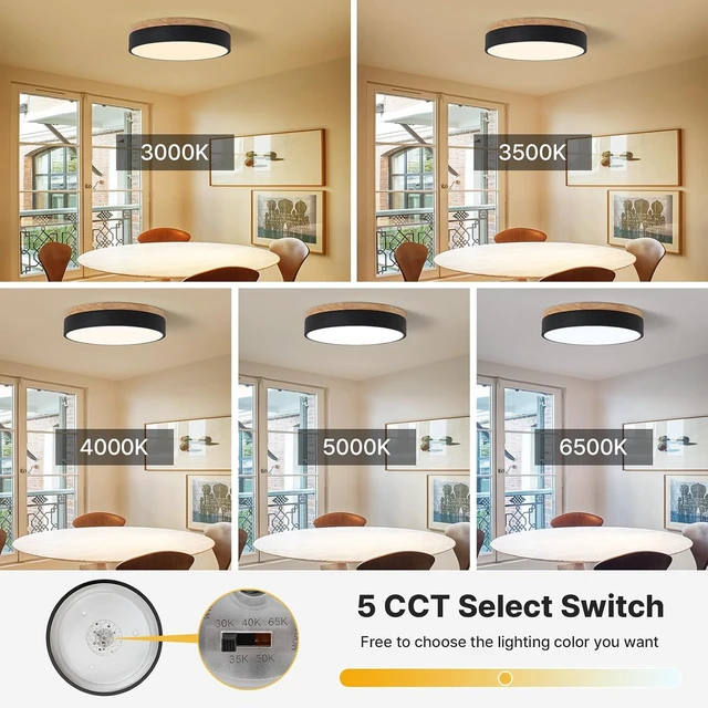 Alt view image 5 of 7 - 12" Minimalist Black and Wood LED Flush Mount Ceiling Light Fixture