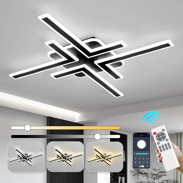 Main image of Modern Sputnik Flush Mount Ceiling Light Fixture 34.25Inches LED Dimmable Ceiling Light with Remote Control 3 Color 64W Black Chandelier for Kitchen Dining Room Living Room Bedroom.