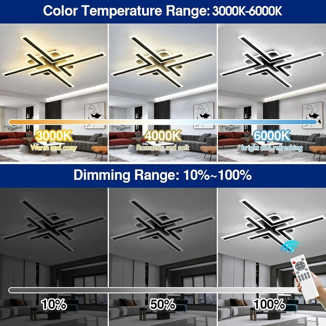 Alt view image 3 of 7 - Modern Sputnik Flush Mount Ceiling Light Fixture 34.25Inches LED Dimmable Ceiling Light with Remote Control 3 Color 64W Black Chandelier for Kitchen Dining Room Living Room Bedroom.