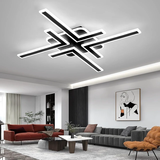 Alt view image 5 of 7 - Modern Sputnik Flush Mount Ceiling Light Fixture 34.25Inches LED Dimmable Ceiling Light with Remote Control 3 Color 64W Black Chandelier for Kitchen Dining Room Living Room Bedroom.