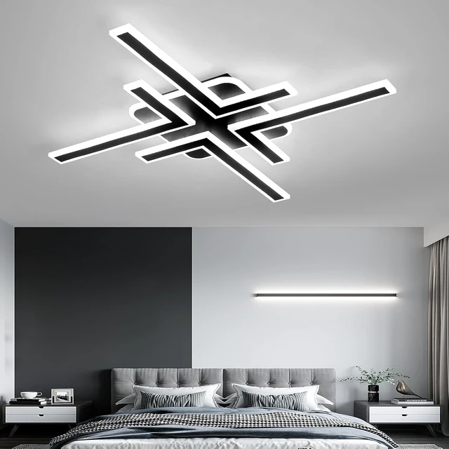 Alt view image 7 of 7 - Modern Sputnik Flush Mount Ceiling Light Fixture 34.25Inches LED Dimmable Ceiling Light with Remote Control 3 Color 64W Black Chandelier for Kitchen Dining Room Living Room Bedroom.
