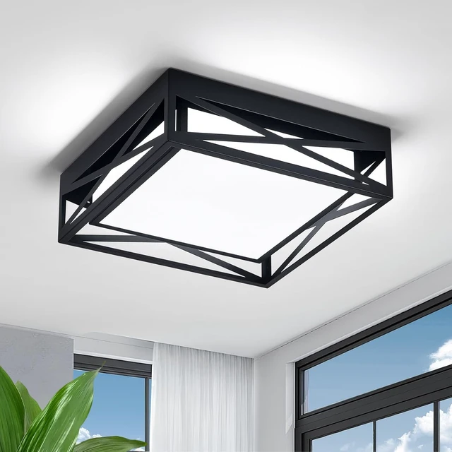 Main image of Modern LED Ceiling Light Fixture, 6000K Square LED Flush Mount Hallway Light Fixtures, Farmhouse Black Close to Ceiling Light for Hallway Bedroom Balcony Porch Stairway(Square, 12.6INCH)