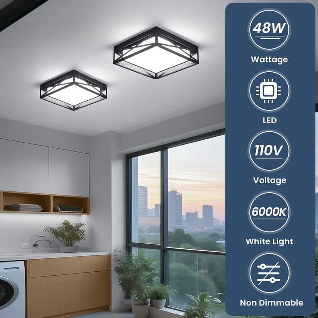 Alt view image 2 of 7 - Modern LED Ceiling Light Fixture, 6000K Square LED Flush Mount Hallway Light Fixtures, Farmhouse Black Close to Ceiling Light for Hallway Bedroom Balcony Porch Stairway(Square, 12.6INCH)