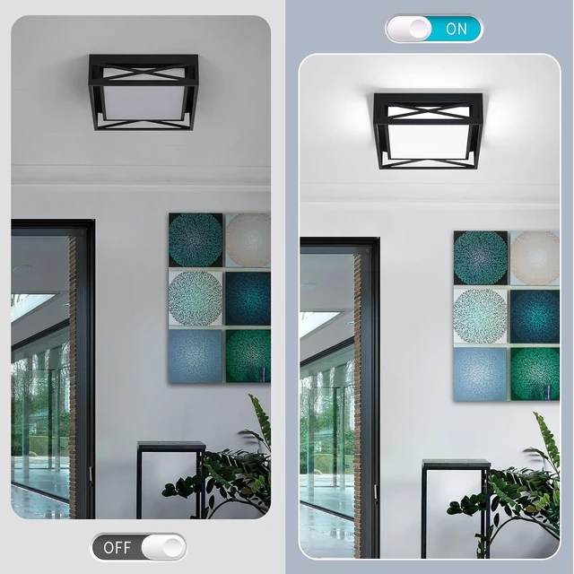 Alt view image 7 of 7 - Modern LED Ceiling Light Fixture, 6000K Square LED Flush Mount Hallway Light Fixtures, Farmhouse Black Close to Ceiling Light for Hallway Bedroom Balcony Porch Stairway(Square, 12.6INCH)