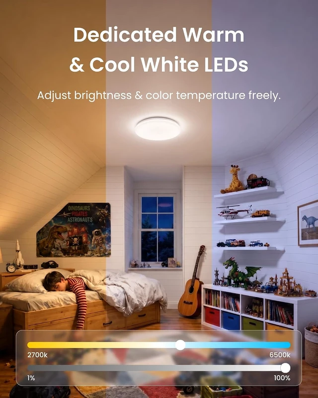 Alt view image 6 of 7 - SwitchBot RGBICWW Ceiling Light 12 Inch, Matter Certified LED Flush Mount Light Fixture, 2000LM, No Hub Required, 2700K-6500K Dimmable, Works with Apple Home and Alexa, CRI 90+, for Bedroom Kitchen