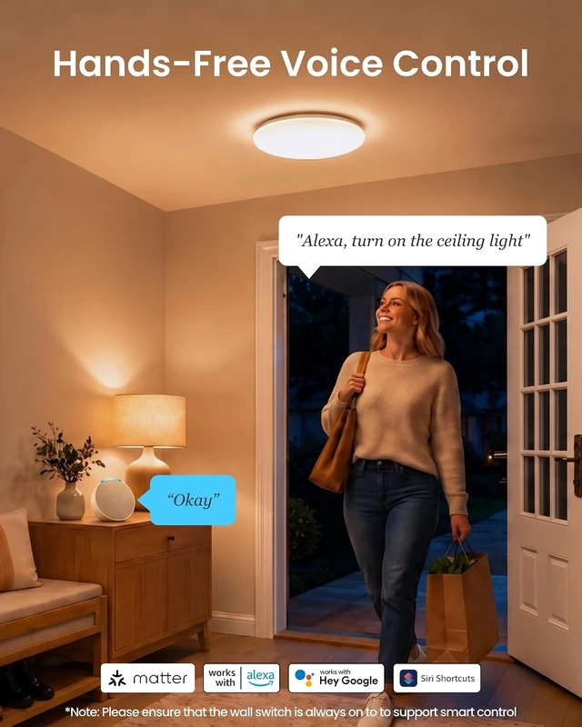 Alt view image 7 of 7 - SwitchBot RGBICWW Ceiling Light 12 Inch, Matter Certified LED Flush Mount Light Fixture, 2000LM, No Hub Required, 2700K-6500K Dimmable, Works with Apple Home and Alexa, CRI 90+, for Bedroom Kitchen