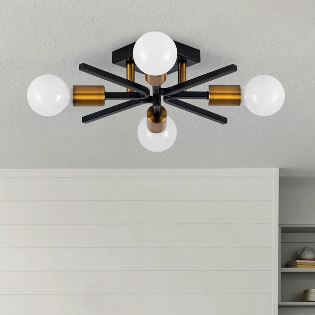Main image of Black Gold Sputnik Ceiling Light Fixture, Farmhouse Semi Flush Mount