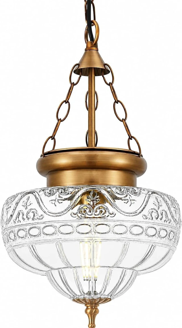 Main image of Vintage Antique Brass Pendant Lights Kitchen Island, Textured Glass