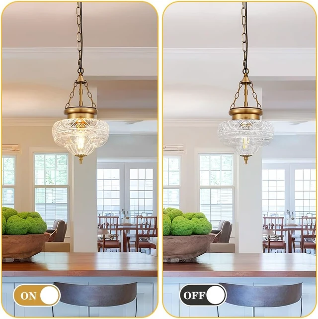 Alt view image 5 of 7 - Vintage Antique Brass Pendant Lights Kitchen Island, Textured Glass
