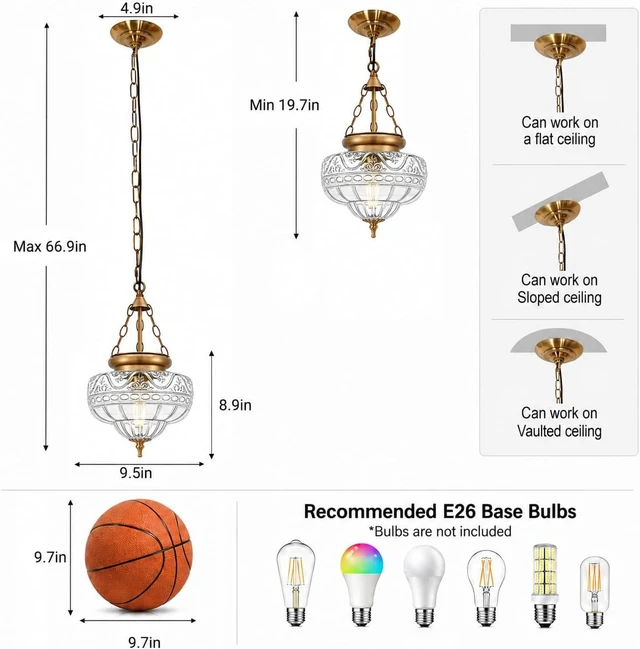 Alt view image 6 of 7 - Vintage Antique Brass Pendant Lights Kitchen Island, Textured Glass