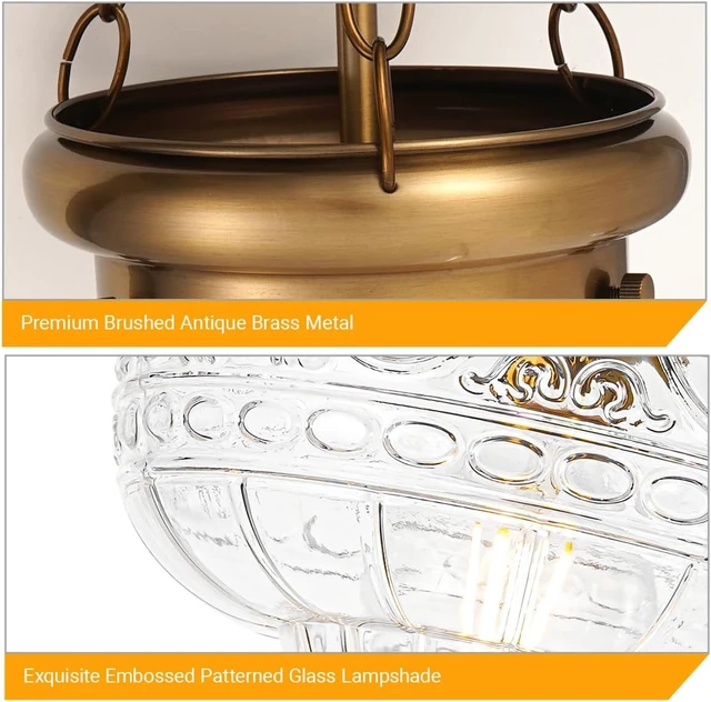 Alt view image 7 of 7 - Vintage Antique Brass Pendant Lights Kitchen Island, Textured Glass