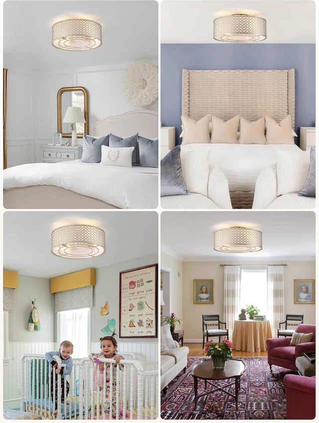 Alt view image 7 of 7 - 20" Gold Ceiling Fan with Light Flush Mount, Boho Ceiling fans with lights Remote Control, with 6 Speeds for Bedroom, Nursery, Living Room