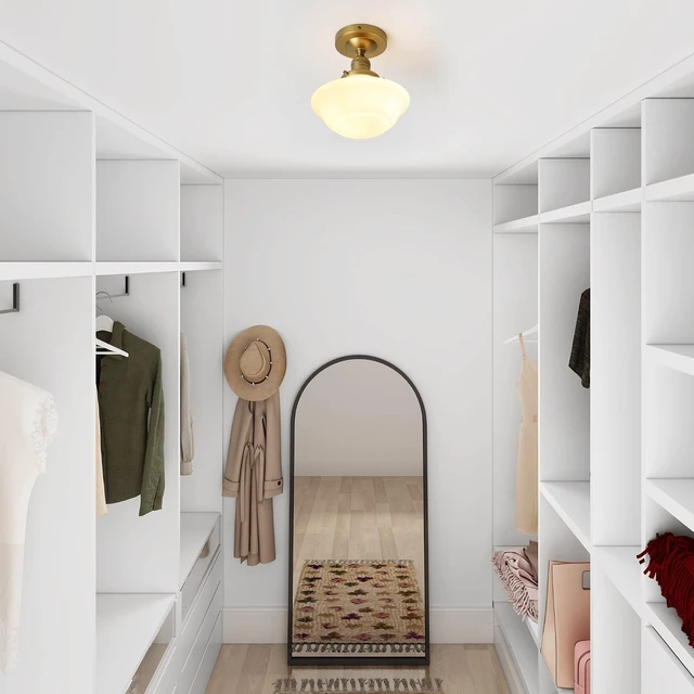 Alt view image 3 of 7 - Pathson Vintage Flush Mounted Ceiling Lighting with Milk White Glass Shade, Mid-Century Style Ceiling Light Fixture for Hallway Foyer Loft Living Room Bedroom