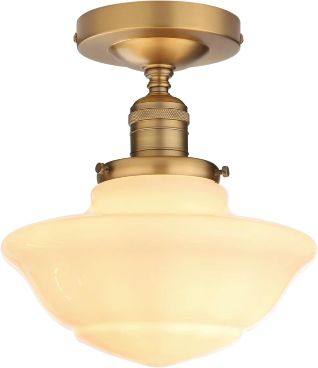Main image of Pathson Vintage Flush Mounted Ceiling Lighting with Milk White Glass Shade, Mid-Century Style Ceiling Light Fixture for Hallway Foyer Loft Living Room Bedroom