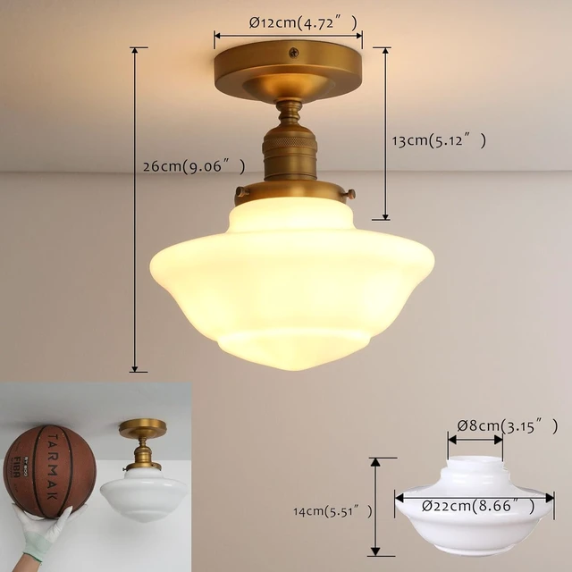 Alt view image 5 of 7 - Pathson Vintage Flush Mounted Ceiling Lighting with Milk White Glass Shade, Mid-Century Style Ceiling Light Fixture for Hallway Foyer Loft Living Room Bedroom