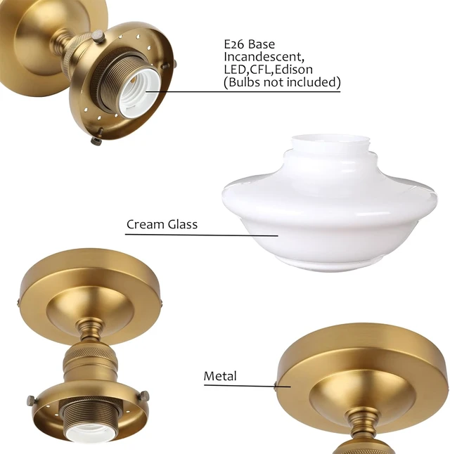 Alt view image 6 of 7 - Pathson Vintage Flush Mounted Ceiling Lighting with Milk White Glass Shade, Mid-Century Style Ceiling Light Fixture for Hallway Foyer Loft Living Room Bedroom
