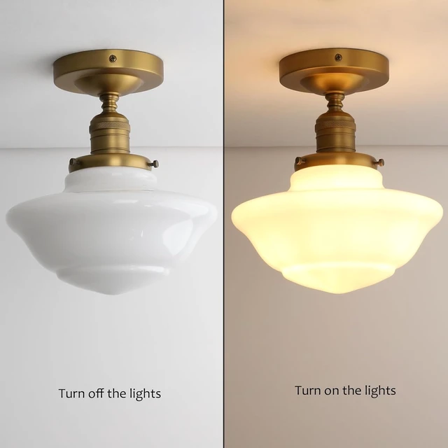 Alt view image 7 of 7 - Pathson Vintage Flush Mounted Ceiling Lighting with Milk White Glass Shade, Mid-Century Style Ceiling Light Fixture for Hallway Foyer Loft Living Room Bedroom