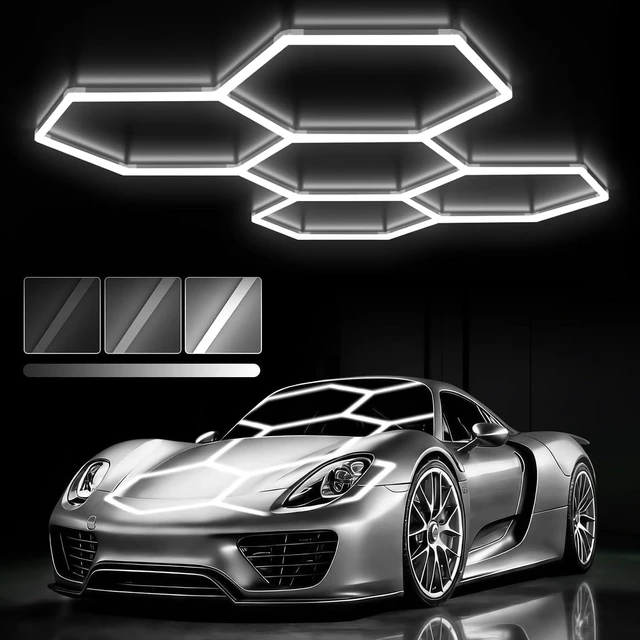 Main image of Glitgate Dimmable Hexagon Garage Light, 5-Grid 168W 18,480LM, 100-240V