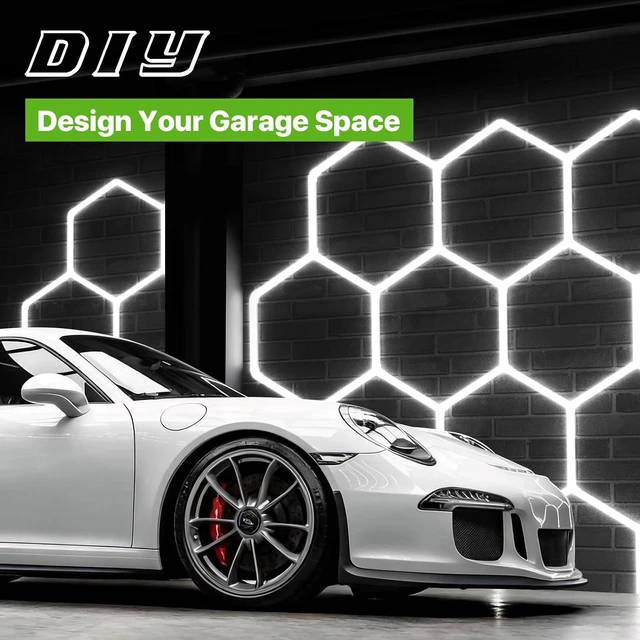 Alt view image 3 of 7 - Glitgate Dimmable Hexagon Garage Light, 5-Grid 168W 18,480LM, 100-240V