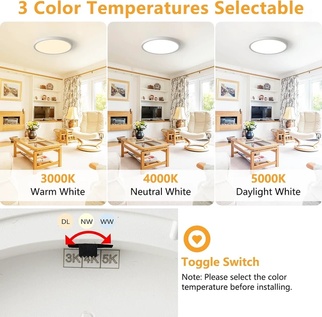 Alt view image 3 of 7 - 4 Pack 12Inch Hardwired LED Flush Mount Ceiling Light with 2000K Dimmable Night Light, 24W 2400LM Bright, 3000K/4000K/5000K CCT Selectable, Dimmable via Wall Switch, Ideal for Bedroom Hallway, White