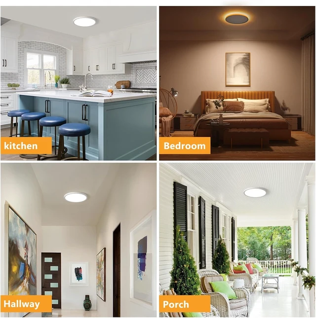 Alt view image 5 of 7 - 4 Pack 12Inch Hardwired LED Flush Mount Ceiling Light with 2000K Dimmable Night Light, 24W 2400LM Bright, 3000K/4000K/5000K CCT Selectable, Dimmable via Wall Switch, Ideal for Bedroom Hallway, White