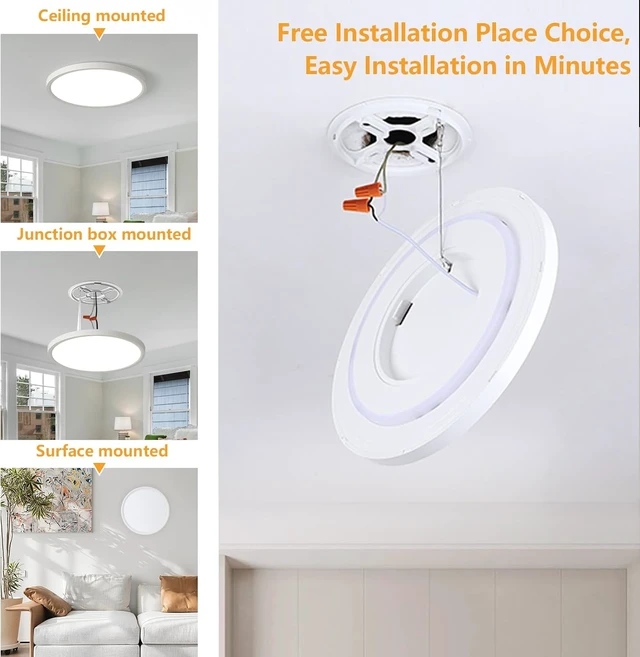 Alt view image 6 of 7 - 4 Pack 12Inch Hardwired LED Flush Mount Ceiling Light with 2000K Dimmable Night Light, 24W 2400LM Bright, 3000K/4000K/5000K CCT Selectable, Dimmable via Wall Switch, Ideal for Bedroom Hallway, White
