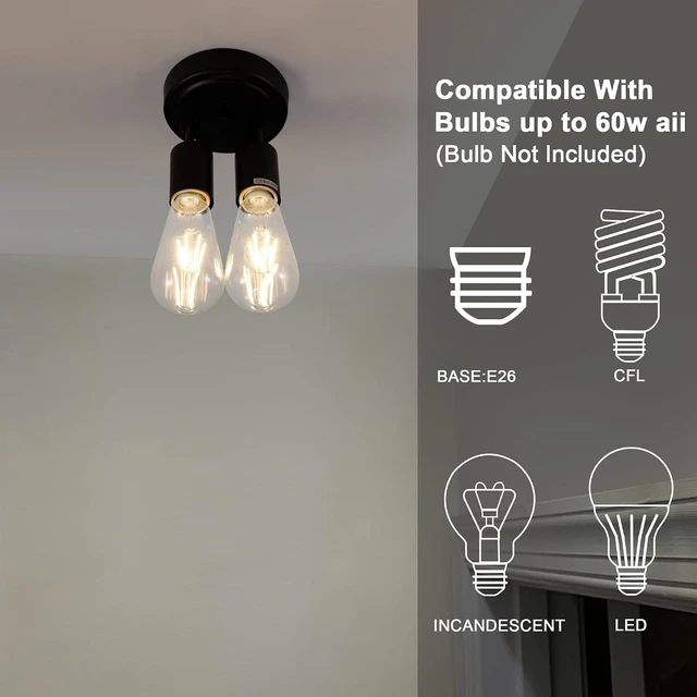 Alt view image 2 of 7 - Semi Flush Mount 2Light Ceiling Light Matte Black with E26 Base Modern Chandelier for Farmhouse Kitchen Dining Room Bedroom Study Living Room.