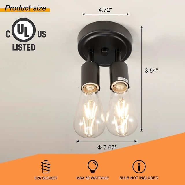 Alt view image 4 of 7 - Semi Flush Mount 2Light Ceiling Light Matte Black with E26 Base Modern Chandelier for Farmhouse Kitchen Dining Room Bedroom Study Living Room.