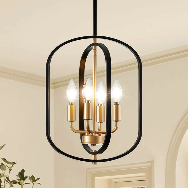 Main image of Black and Gold Chandelier for Dining Room Light Fixture, Chandelier for Entryway Light Fixture Foyer Lighting Fixtures Adjustable Modern Farmhouse Chandelier for Living Room Pendant Lights Kitchen