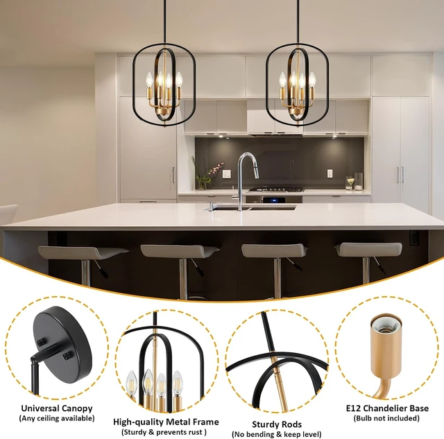 Alt view image 2 of 7 - Black and Gold Chandelier for Dining Room Light Fixture, Chandelier for Entryway Light Fixture Foyer Lighting Fixtures Adjustable Modern Farmhouse Chandelier for Living Room Pendant Lights Kitchen