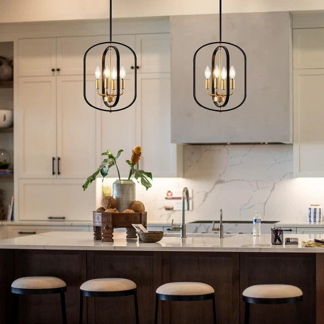 Alt view image 4 of 7 - Black and Gold Chandelier for Dining Room Light Fixture, Chandelier for Entryway Light Fixture Foyer Lighting Fixtures Adjustable Modern Farmhouse Chandelier for Living Room Pendant Lights Kitchen