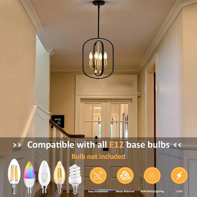 Alt view image 3 of 7 - Black and Gold Chandelier for Dining Room Light Fixture, Chandelier for Entryway Light Fixture Foyer Lighting Fixtures Adjustable Modern Farmhouse Chandelier for Living Room Pendant Lights Kitchen