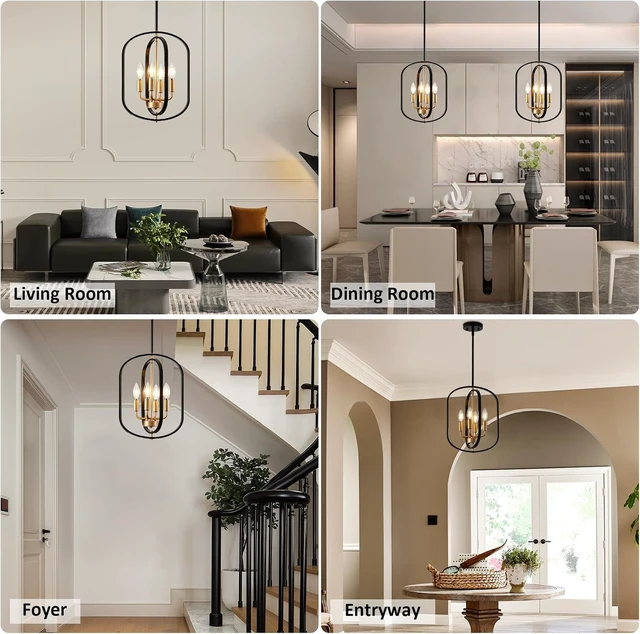 Alt view image 6 of 7 - Black and Gold Chandelier for Dining Room Light Fixture, Chandelier for Entryway Light Fixture Foyer Lighting Fixtures Adjustable Modern Farmhouse Chandelier for Living Room Pendant Lights Kitchen