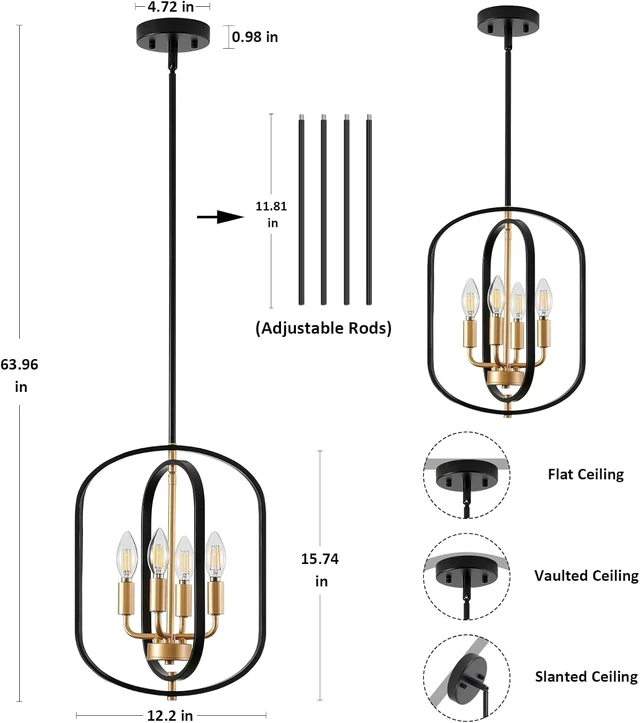 Alt view image 5 of 7 - Black and Gold Chandelier for Dining Room Light Fixture, Chandelier for Entryway Light Fixture Foyer Lighting Fixtures Adjustable Modern Farmhouse Chandelier for Living Room Pendant Lights Kitchen