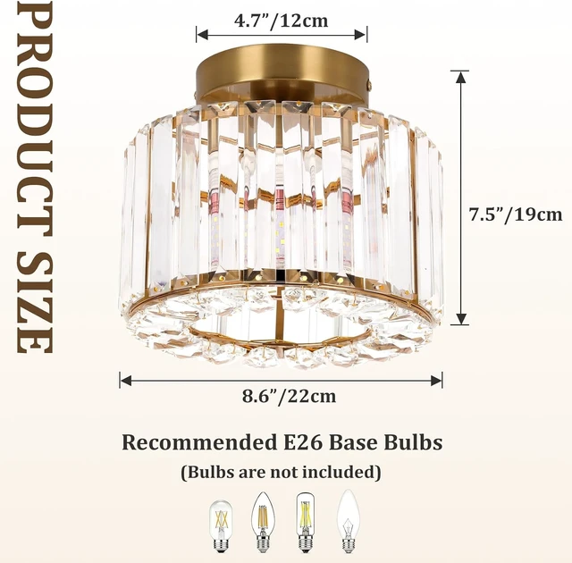 Alt view image 4 of 7 - SeeU Modern Gold Semi Flush Mount Ceiling Light Crystal Brass Chandelier