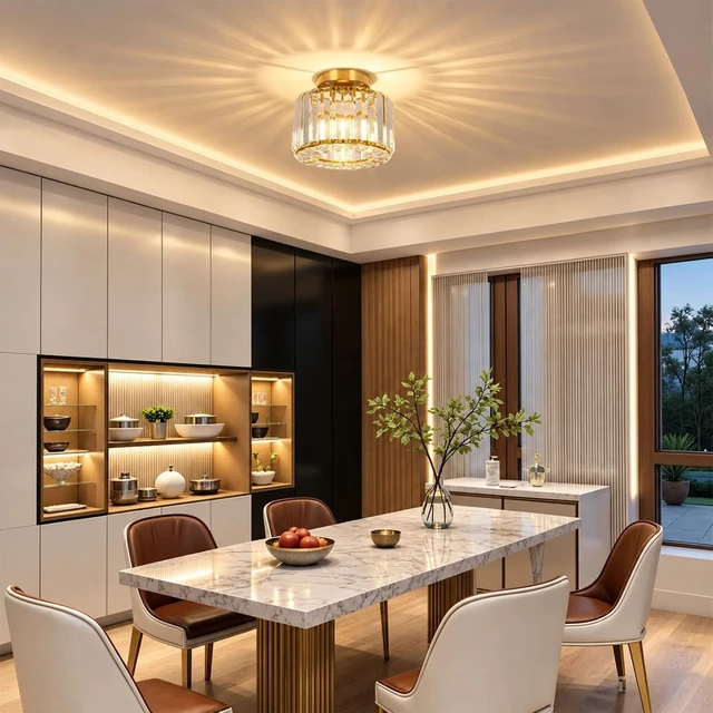 Alt view image 5 of 7 - SeeU Modern Gold Semi Flush Mount Ceiling Light Crystal Brass Chandelier