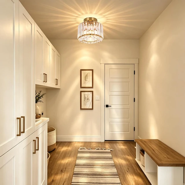 Alt view image 3 of 7 - SeeU Modern Gold Semi Flush Mount Ceiling Light Crystal Brass Chandelier