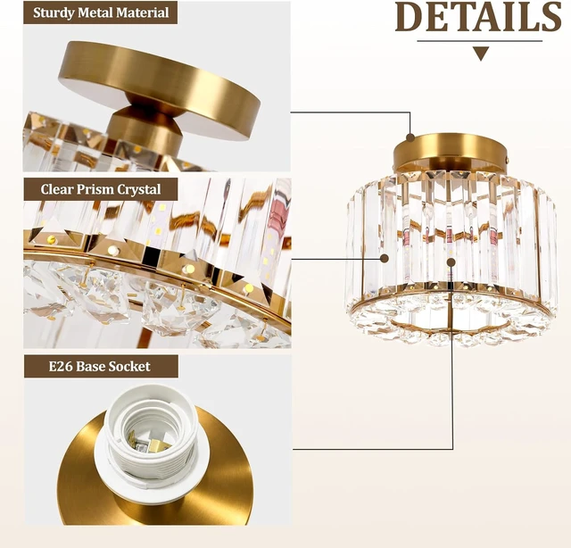 Alt view image 7 of 7 - SeeU Modern Gold Semi Flush Mount Ceiling Light Crystal Brass Chandelier