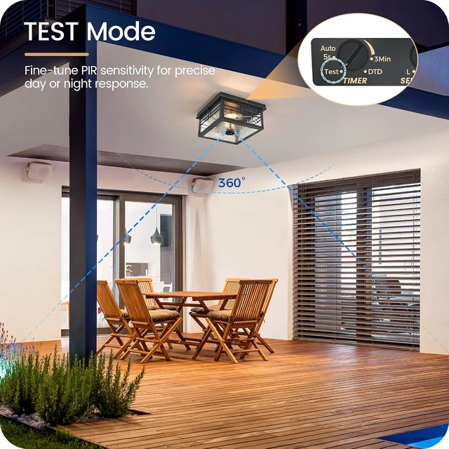 Alt view image 4 of 7 - Infrared Sensor Outdoor Ceiling Light, Flush Mount Motion Sensor Ceiling Light, 2-Light Black with Ripple Glass, Bulbs Not Included, 4 Modes, for Porch, Garage, Hallway, Patio,BS07XD05W1