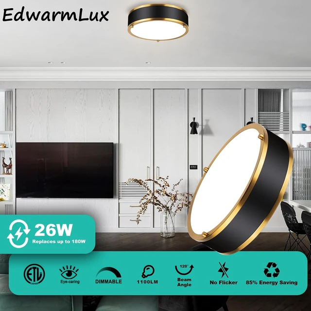 Alt view image 2 of 6 - Edwarmlux 12.5 Inch LED Flush Mount Light Fixture, 26W, Modern Ceiling Light, 3 Color Adjustable 3000K/4000K/5000K, Dimmable for Bedroom, Hallway, Bathroom, Kitchen (Black Gold)