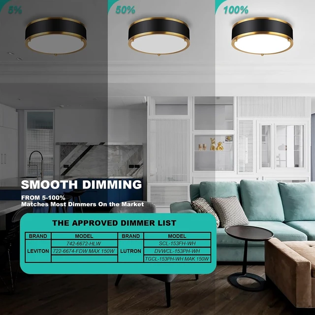 Alt view image 4 of 6 - Edwarmlux 12.5 Inch LED Flush Mount Light Fixture, 26W, Modern Ceiling Light, 3 Color Adjustable 3000K/4000K/5000K, Dimmable for Bedroom, Hallway, Bathroom, Kitchen (Black Gold)