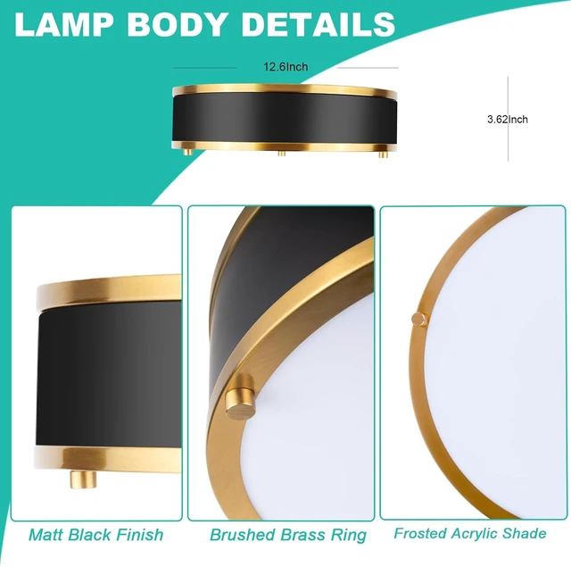 Alt view image 6 of 6 - Edwarmlux 12.5 Inch LED Flush Mount Light Fixture, 26W, Modern Ceiling Light, 3 Color Adjustable 3000K/4000K/5000K, Dimmable for Bedroom, Hallway, Bathroom, Kitchen (Black Gold)