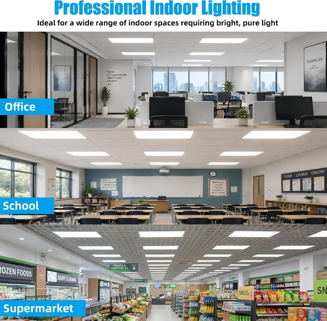 Alt view image 3 of 7 - 2x4 LED Flat Panel Light 4 Pack,7800LM Drop Ceiling Light Office Light Fixture 0-10V Dimmable 5000K Recessed Drop Ceiling Troffer Light for Shop Commercial Classroom Gym ETL Listed