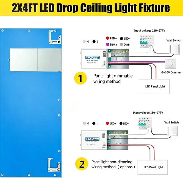 Alt view image 7 of 7 - 2x4 LED Flat Panel Light 4 Pack,7800LM Drop Ceiling Light Office Light Fixture 0-10V Dimmable 5000K Recessed Drop Ceiling Troffer Light for Shop Commercial Classroom Gym ETL Listed