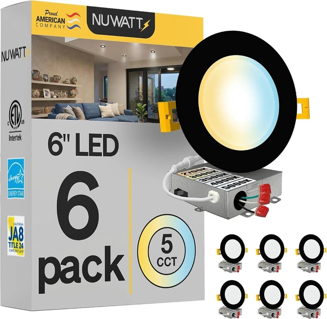 Main image of NUWATT 6 inch LED Black Recessed Lighting, 5CCT 2700K-5000K, Dimmable, 6 PK