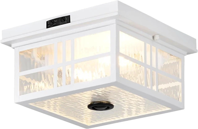 Main image of Outdoor Ceiling Light Motion Sensor Flush Mount Fixture, Porch Front Exterior Ceiling Lights with Dusk to Dawn Detector, Adjustable Glass Square Mount for Entryway Garage Carport, CL