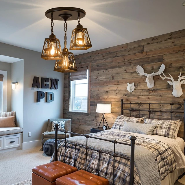 Alt view image 7 of 7 - Farmhouse Rustic Ceiling Light Fixture,Black Metal Cage Pendant Lights Kitchen Island with Deer,Industrial Hanging Pendant Lighting for Dining Room Bedroom Entryway Hallway Foyer