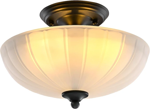 Main image of Frosted Glass Ceiling Light Fixture - Semi Flush Mount with 3 E26 Bulb Sockets, Soft Diffused Lighting/Anti-Glare Shade Lighting for Living Room Dining Room Hallway, Vintage Indoor Chandelier