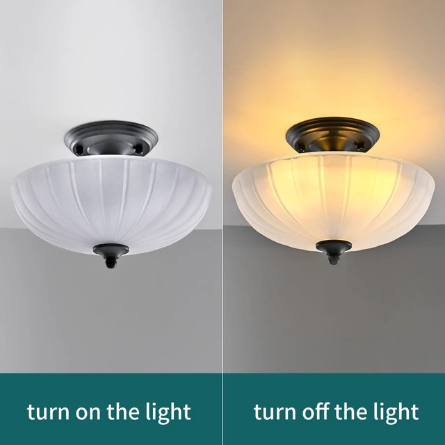 Alt view image 4 of 7 - Frosted Glass Ceiling Light Fixture - Semi Flush Mount with 3 E26 Bulb Sockets, Soft Diffused Lighting/Anti-Glare Shade Lighting for Living Room Dining Room Hallway, Vintage Indoor Chandelier