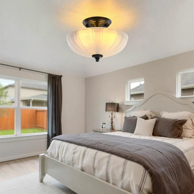 Alt view image 7 of 7 - Frosted Glass Ceiling Light Fixture - Semi Flush Mount with 3 E26 Bulb Sockets, Soft Diffused Lighting/Anti-Glare Shade Lighting for Living Room Dining Room Hallway, Vintage Indoor Chandelier
